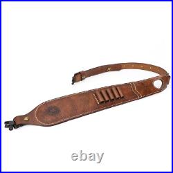 Vintage Leather Rifle Sling Ammo Strap Shooting Thumb Rest+ 1in QD Swivels Clip