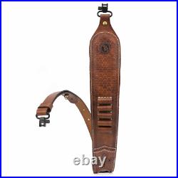 Vintage Leather Rifle Sling Ammo Strap Shooting Thumb Rest+ 1in QD Swivels Clip