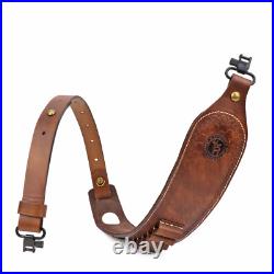 Vintage Leather Rifle Sling Ammo Strap Shooting Thumb Rest+ 1in QD Swivels Clip