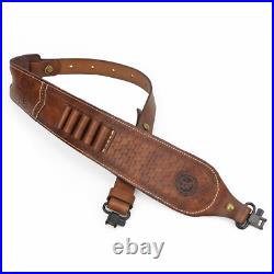 Vintage Leather Rifle Sling Ammo Strap Shooting Thumb Rest+ 1in QD Swivels Clip