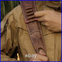 Vintage Leather Rifle Sling Ammo Strap Shooting Thumb Rest+ 1in QD Swivels Clip