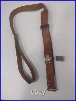 Vintage Leather Rifle Sling & Brass Fitting Hunting Old War Firearm Gun Hardware