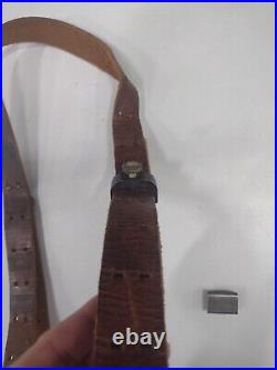 Antique Brown Leather Rifle Sling With Brass Hardware – Adjustable, Military Style