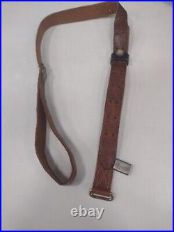 Vintage Leather Rifle Sling & Brass Fitting Hunting Old War Firearm Gun Hardware