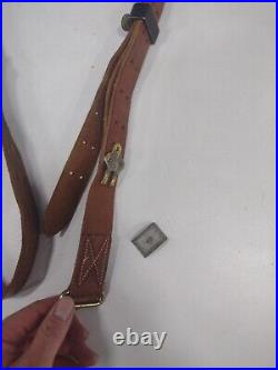 Vintage Leather Rifle Sling & Brass Fitting Hunting Old War Firearm Gun Hardware