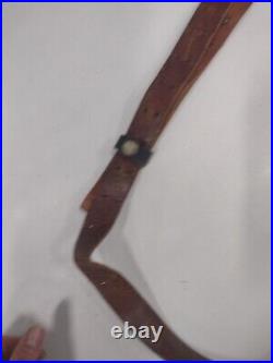 Vintage Leather Rifle Sling & Brass Fitting Hunting Old War Firearm Gun Hardware