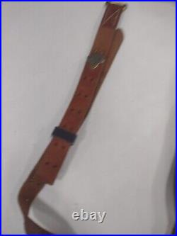 Vintage Leather Rifle Sling & Brass Fitting Hunting Old War Firearm Gun Hardware