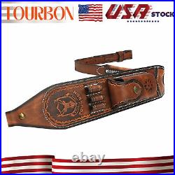 Vintage Leather Rifle Sling Gun Ammo Carrier Strap withPocket Knife Sheath-TOURBON