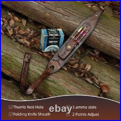 Vintage Leather Rifle Sling Gun Ammo Carry Strap withFolding Knife Sheath-TOURBON