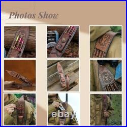 Vintage Leather Rifle Sling Gun Ammo Carry Strap withFolding Knife Sheath-TOURBON