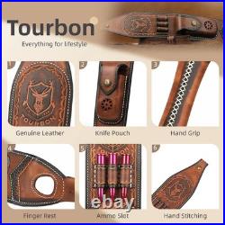 Vintage Leather Rifle Sling Gun Ammo Carry Strap withFolding Knife Sheath-TOURBON