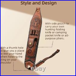 Vintage Leather Rifle Sling Gun Ammo Carry Strap withFolding Knife Sheath-TOURBON