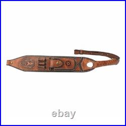 Vintage Leather Rifle Sling Gun Ammo Carry Strap withFolding Knife Sheath-TOURBON