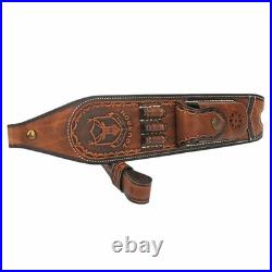 Vintage Leather Rifle Sling Gun Ammo Carry Strap withFolding Knife Sheath-TOURBON