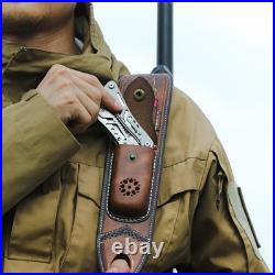 Vintage Leather Rifle Sling Gun Ammo Carry Strap withFolding Knife Sheath-TOURBON