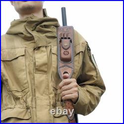 Vintage Leather Rifle Sling Gun Ammo Carry Strap withFolding Knife Sheath-TOURBON