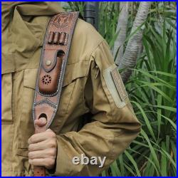 Vintage Leather Rifle Sling Gun Ammo Carry Strap withFolding Knife Sheath-TOURBON