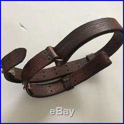 Vintage Leather Rifle Sling Unmarked Embossed Military Hunting 1.25 Inch A4962