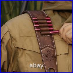 Vintage Leather Rifle Sling with Ammo Holder Adjustable Hunting Gun Strap wit