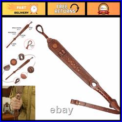Vintage Leather Rifle Sling with Ammo Holder Slots No Swivels, Adjustable Stra