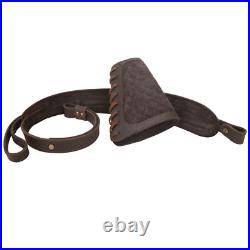 Vintage Leather Rifle Soft Sling with Stock Cover Set Shooting Hunting in Coffee