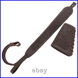 Vintage Leather Rifle Soft Sling with Stock Cover Set Shooting Hunting in Coffee