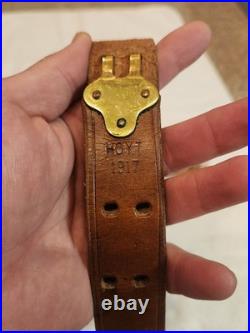 Vintage M1907 Style Leather Rifle Sling HOYT 1917 Marked Brass Hardware