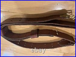 Vintage Military Brown Leather Rifle Long Gun Sling Adjustable Strap