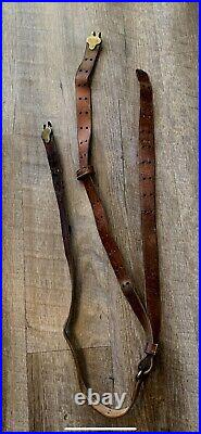 Vintage Military Leather Rifle Sling, Brass, Springfield 1903, Garand Wwi Wwii