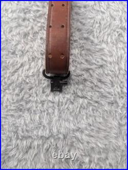 Vintage Military Style Brown Leather Adjustable 1 Rifle Sling Strap with 1 Swivel