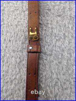 Vintage Military Style Brown Leather Adjustable 1 Rifle Sling Strap with 1 Swivel