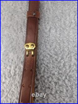 Vintage Military Style Brown Leather Adjustable 1 Rifle Sling Strap with 1 Swivel