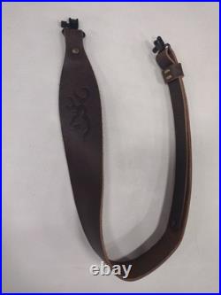 Vintage NEW Browning Hunting 2 Point Brown Leather Rifle Sling With Metal Swivels