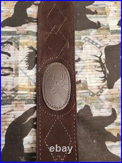 Vintage Suede Whitetail Diamond Stitched Field & Stream Leather Rifle Sling