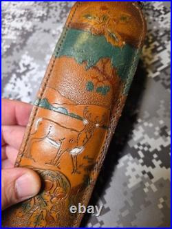 Vintage Tooled Whitetail Acorn Stitched Padded Suede Backed Leather Rifle Sling