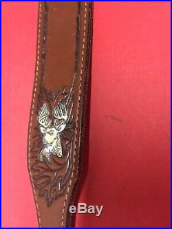 Vintage Top Grain Cowhide Leather Rifle Sling Stamped Hand Tooled Buck Deer USA
