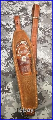 Vintage Torel Suede White Stitched Tooled Whitetail Padded Leather Rifle Sling