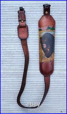 Vintage Torel Tooled Brown Bear Grizzly Leather Rifle Padded Sling Model 4753