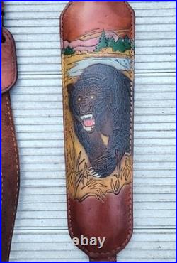 Vintage Torel Tooled Brown Bear Grizzly Leather Rifle Padded Sling Model 4753