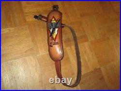 Vintage Weatherby Leather Gun Sling With Elephant Head And Scoped Rifle Emblem