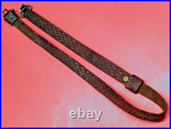 Vintage Weave Design Embossed 1 Leather Rifle Sling US Military Style QD Swivel