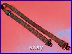 Vintage Weave Design Embossed 1 Leather Rifle Sling US Military Style QD Swivel