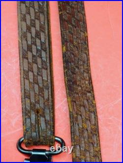 Vintage Weave Design Embossed 1 Leather Rifle Sling US Military Style QD Swivel