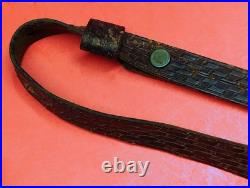 Vintage Weave Design Embossed 1 Leather Rifle Sling US Military Style QD Swivel