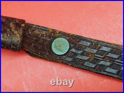 Vintage Weave Design Embossed 1 Leather Rifle Sling US Military Style QD Swivel