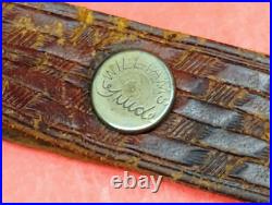 Vintage Weave Design Embossed 1 Leather Rifle Sling US Military Style QD Swivel