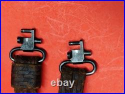 Vintage Weave Design Embossed 1 Leather Rifle Sling US Military Style QD Swivel