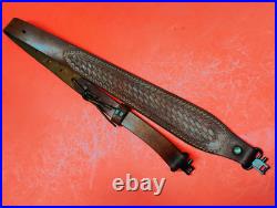 Vintage Weave White Stitched Design Leather Rifle Sling Suede Backed QD Swivels