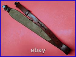 Vintage Weave White Stitched Design Leather Rifle Sling Suede Backed QD Swivels