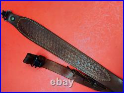 Vintage Weave White Stitched Design Leather Rifle Sling Suede Backed QD Swivels